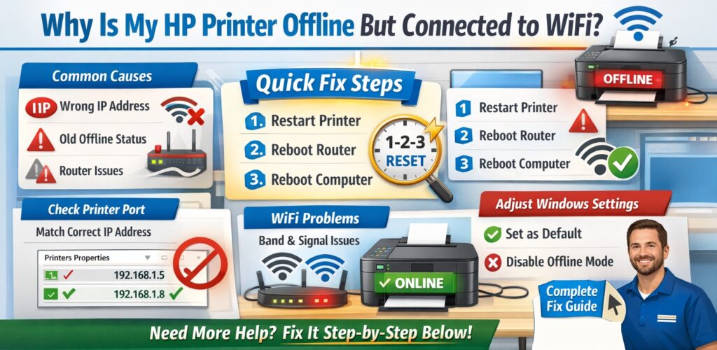 why is my hp printer offline but connected to wifi